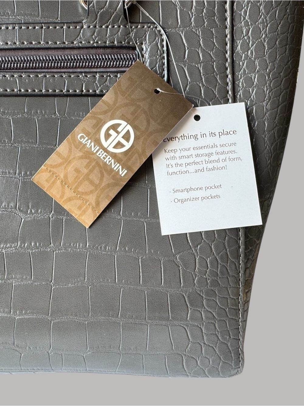 NWT Giani Bernini Gray Croc Embossed Tote Shoulder Bag - Picture 10 of 13